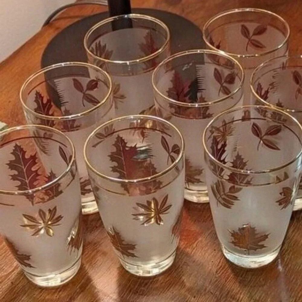 Vintage‎ MCM Gold Leaf Libbey Frosted Tumblers Set of 4 Cocktail Glasses